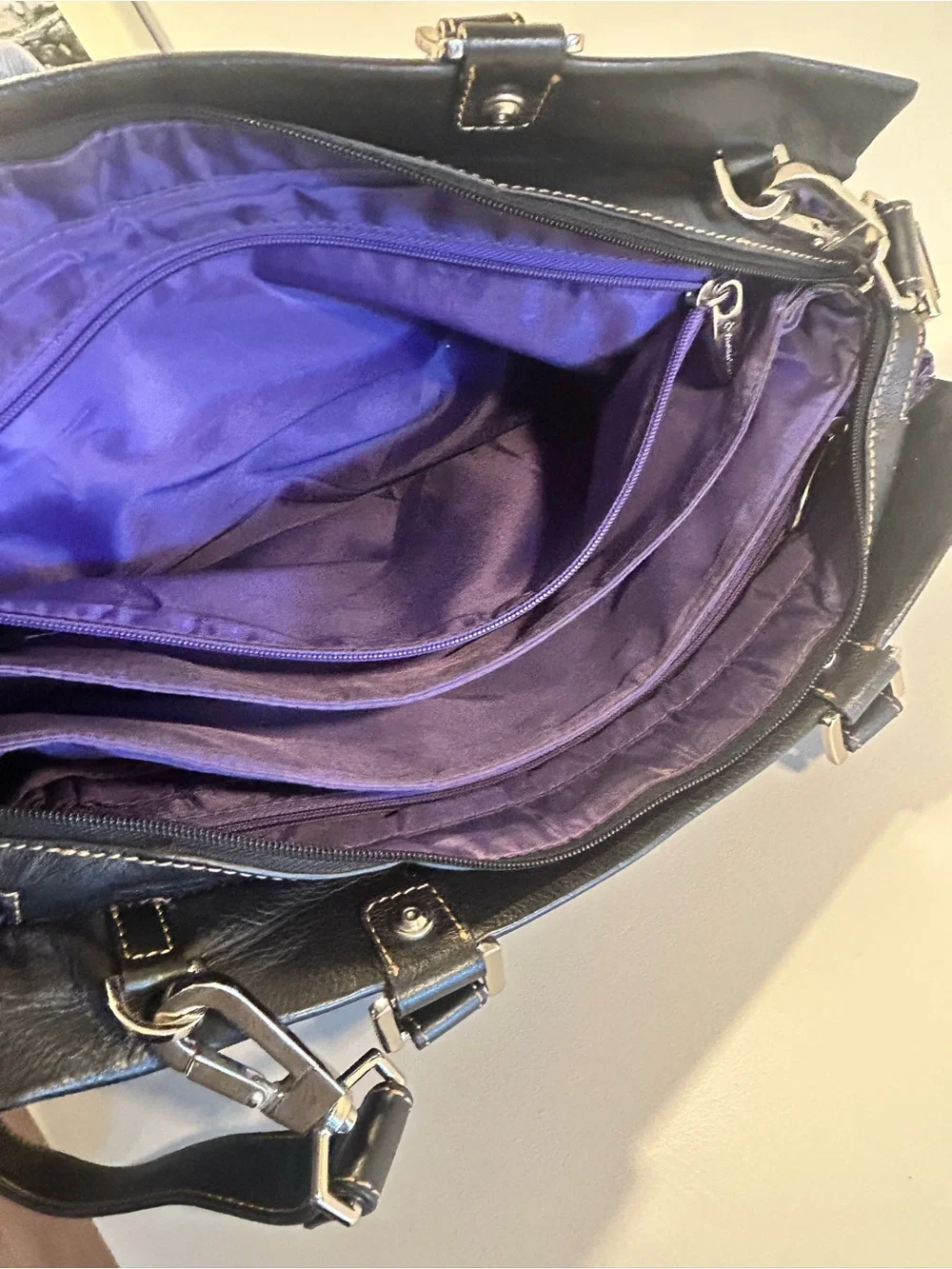 Black Leather Purse Bag Franklin Covey Briefcase Work Tote Shoulder Bag Business - Picture 15 of 16